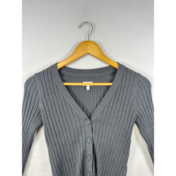 Aerie Ribbed Cropped Cardigan Gray Long Sleeve V‎ Neck Button Up XS - Picture 5 of 8